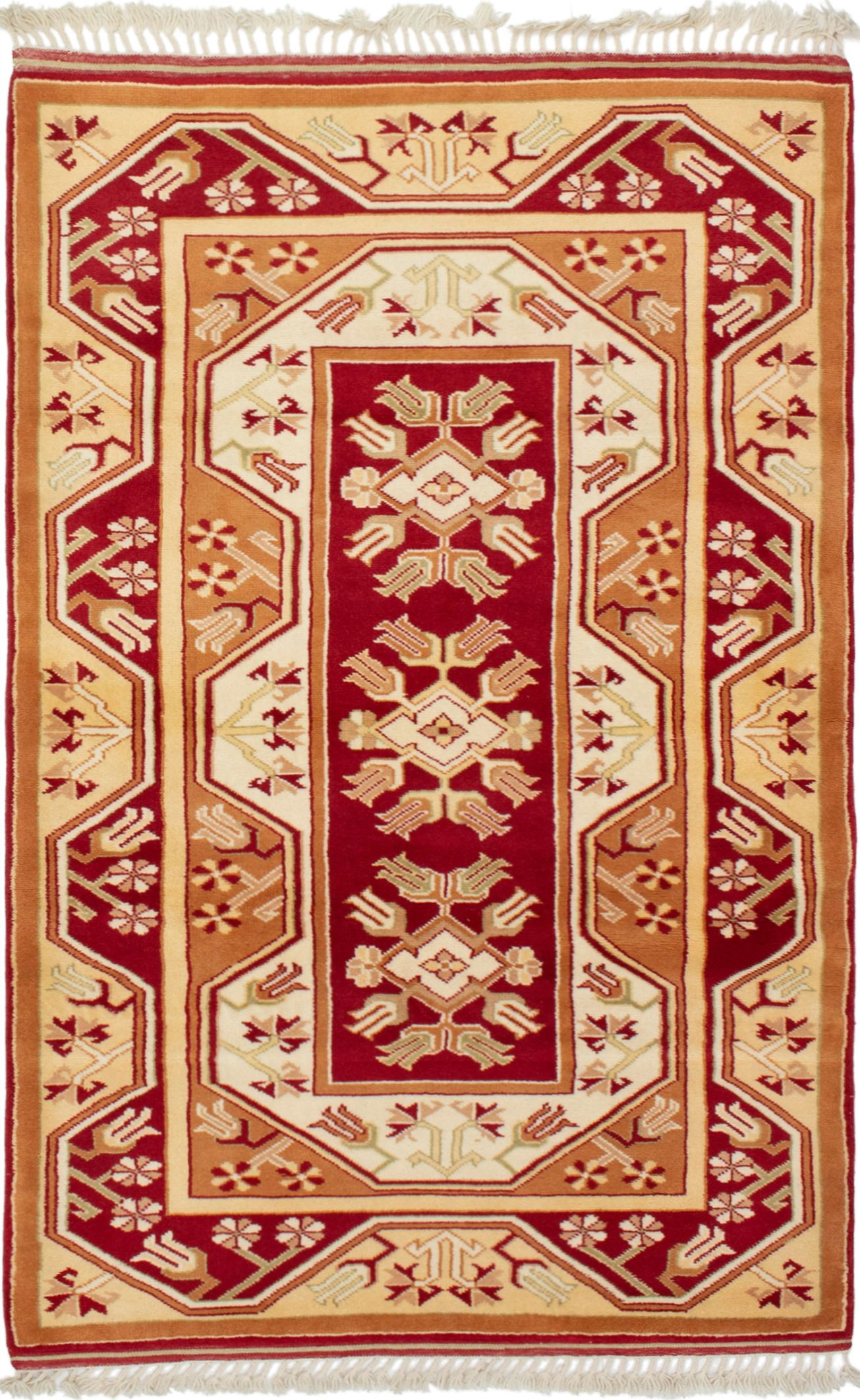 eCarpet Gallery Area Rug for Living Room Teimani Bordered Red Rug 3'10 x 6'10 356939 Hand-Knotted Wool Rug Bedroom 