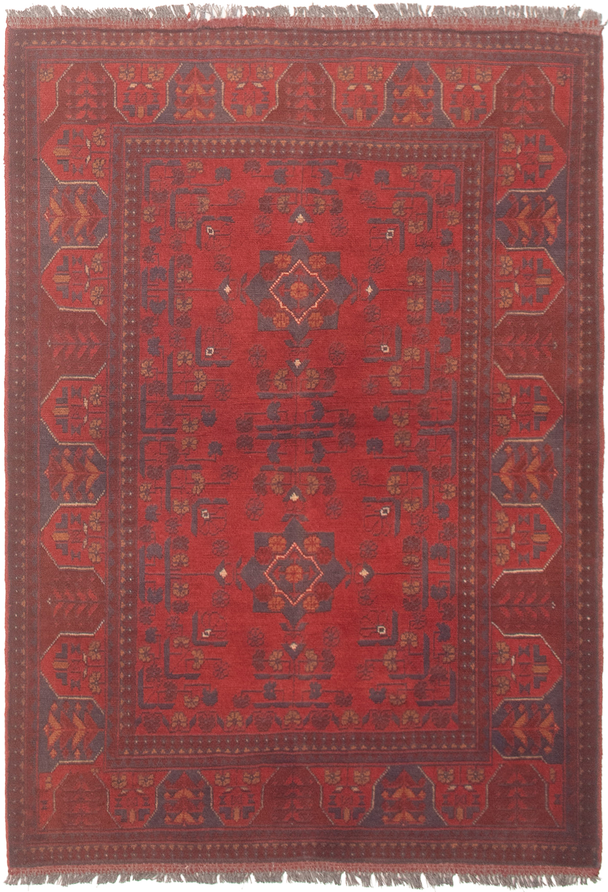 eCarpet Gallery Area Rug for Living Room Hand-Knotted Wool Rug 328796 Finest Khal Mohammadi Bordered Red Rug 5'7 x 7'9 Bedroom 