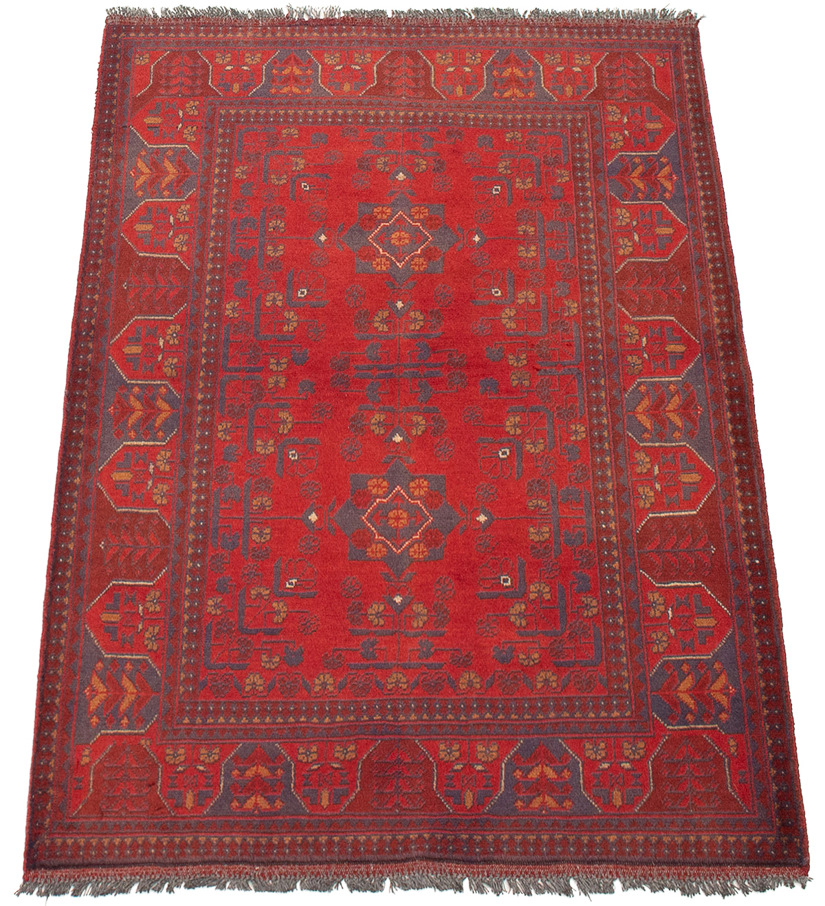 eCarpet Gallery Area Rug for Living Room 328693 Hand-Knotted Wool Rug Finest Khal Mohammadi Bordered Red Rug 4'0 x 6'2 Bedroom 